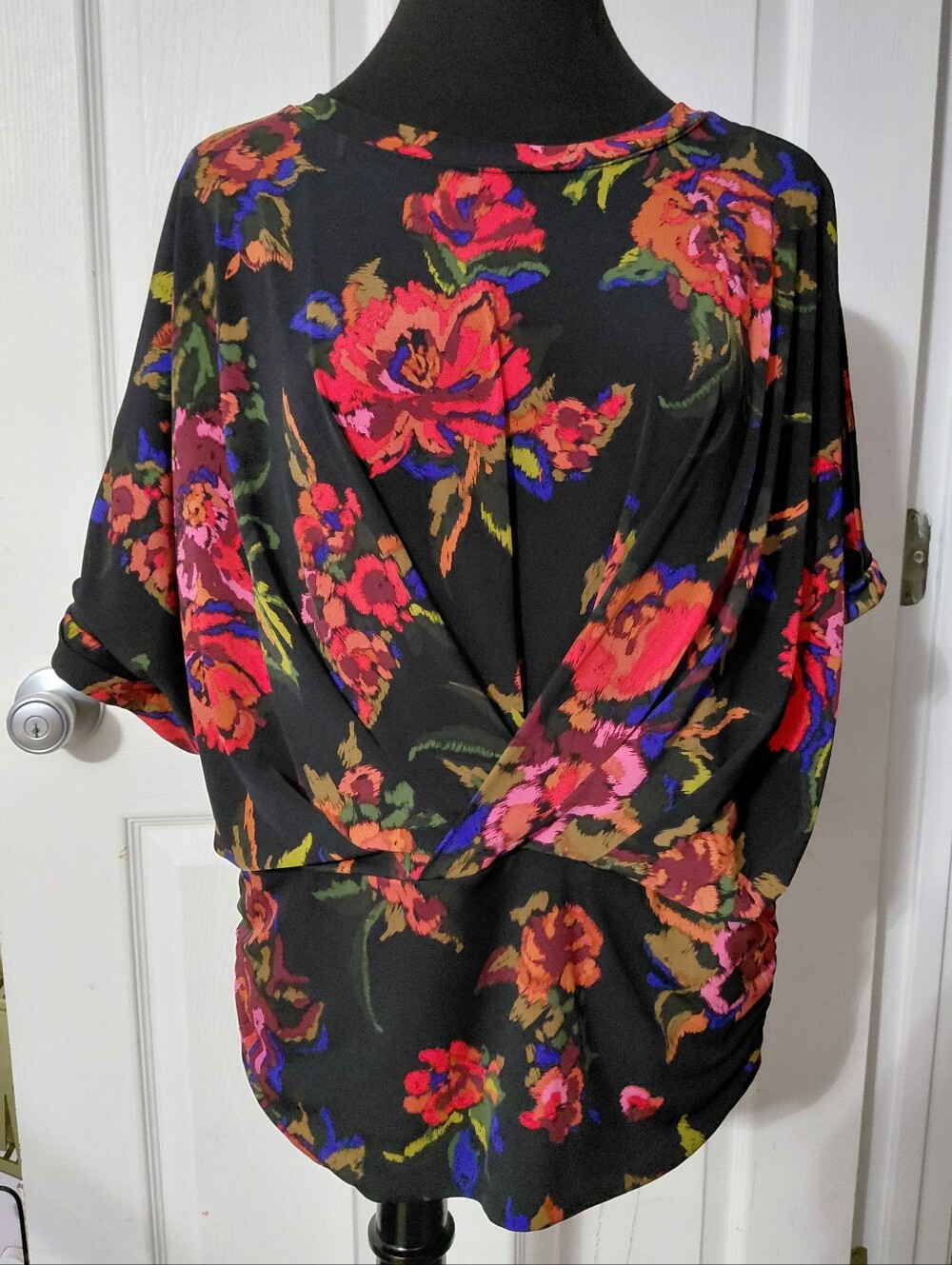 Cynthia Steffe Black Floral Draped Wrap-Back Top